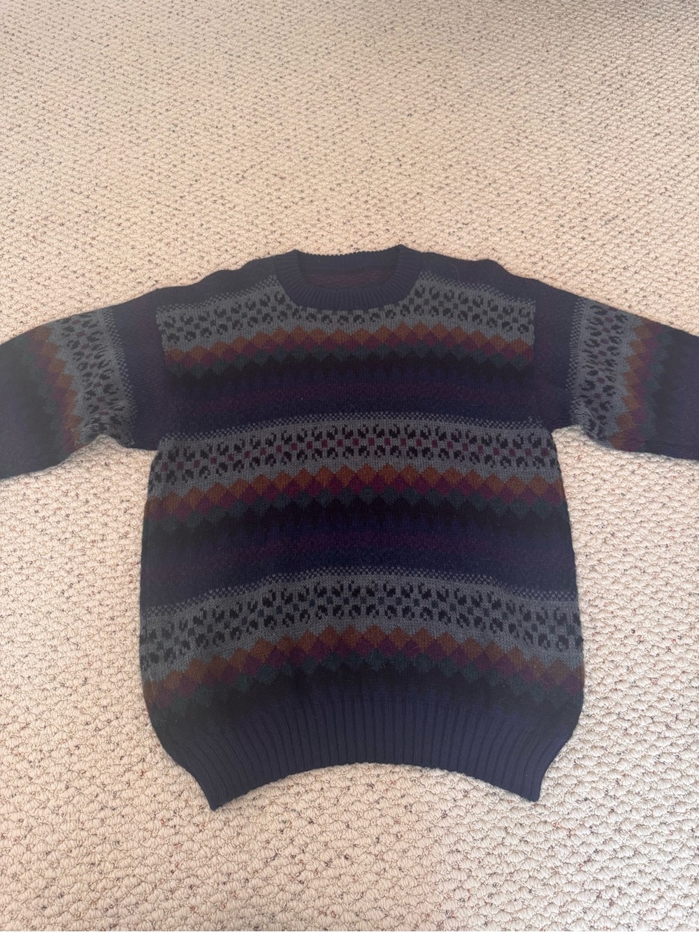 Vintage Nordic Fair aisle Men's Dark Navy Patterned Crewneck Sweater